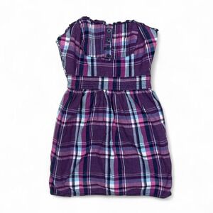 Y2K Wet Seal Purple‎ Plaid Babydoll Strapless Tube Top Cotton Tank M Kidcore